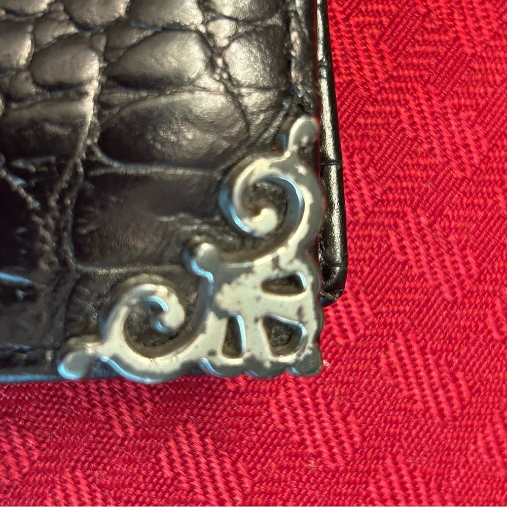Brighton Black Leather Crocodile Bifold Wallet Change Card Slots 2 Snap Sections - Picture 6 of 7